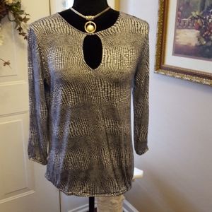 MICHAEL MICHAEL KORS black & white print stretch 3/4 sleeve top size Small EUC …